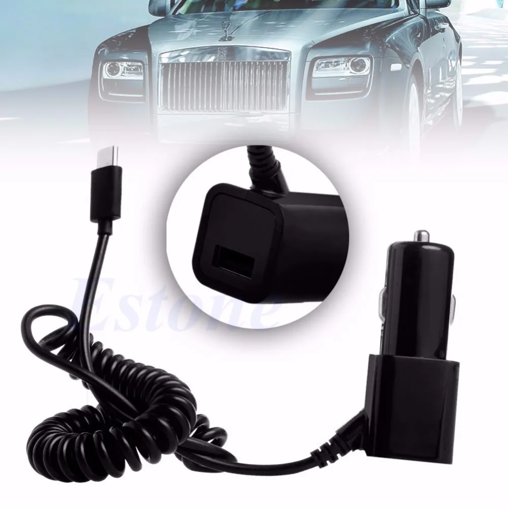 OOTDTY новый черный USB3.1 Type C автомобильное зарядное устройство адаптер спиральный