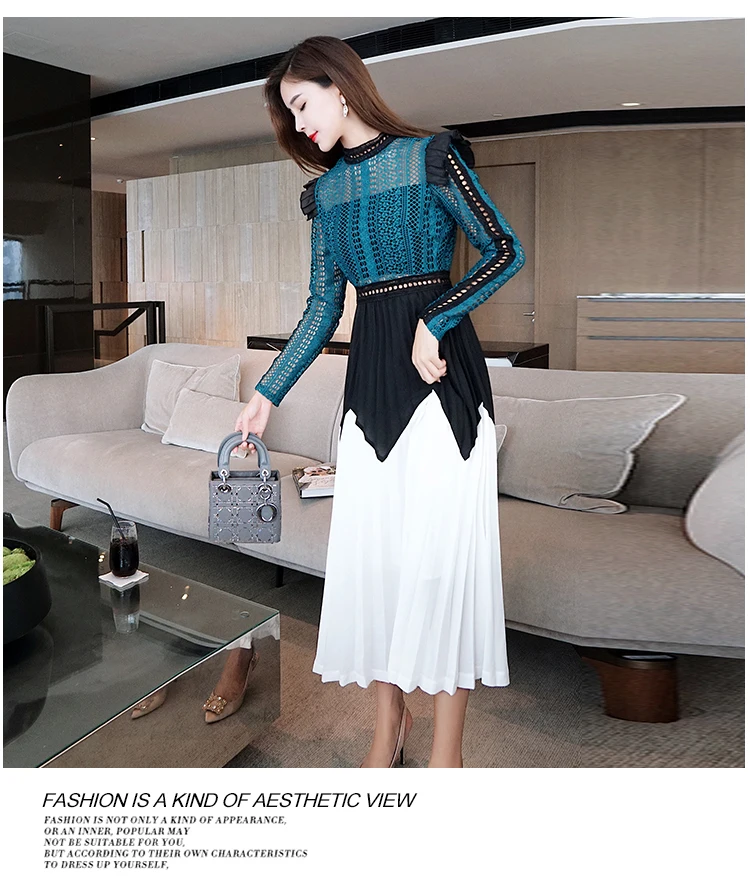 2018 Fashion Women Self Portrait Lace Patchwork Chiffon Long Sleeve Holiday Dress Autumn Brand Design Runway Party Dresses | Женская