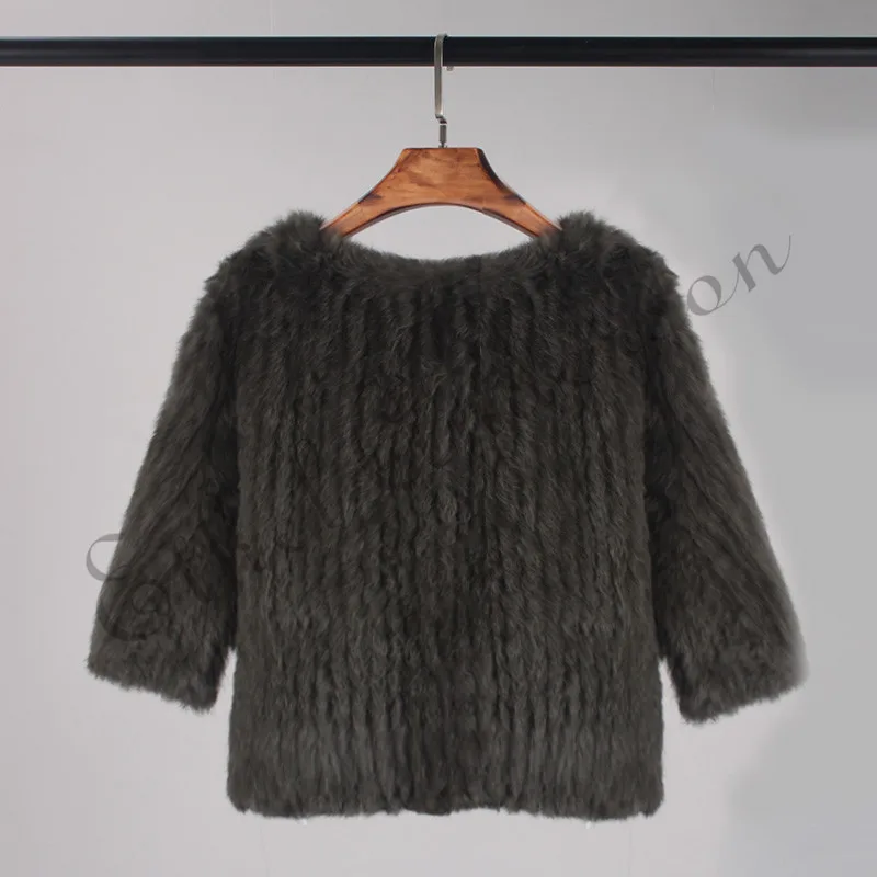 ETHEL ANDERSON Womens Knitted Real Rabbit Fur Jacket Coat Fashion Pullover Outwear Waist Length Sweater Beauty New Arriving