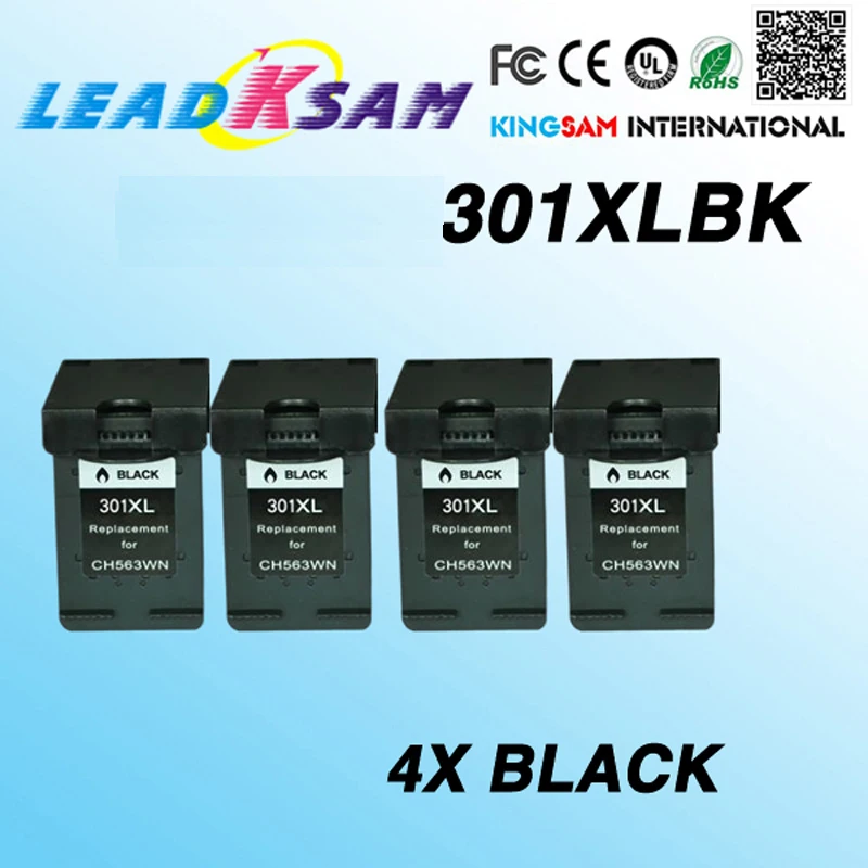 4x 301XL Черный чернильный картридж совместимый для 301 Deskjet 1000 1050 1050A 1055 2000 2050 3000 3050 2050A