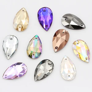 Стеклянный кристалл в форме слезы Стразы шьют на стразы s высокое качество плоская обратная сторона пришивная капелька шитье Стразы для одежды ткань