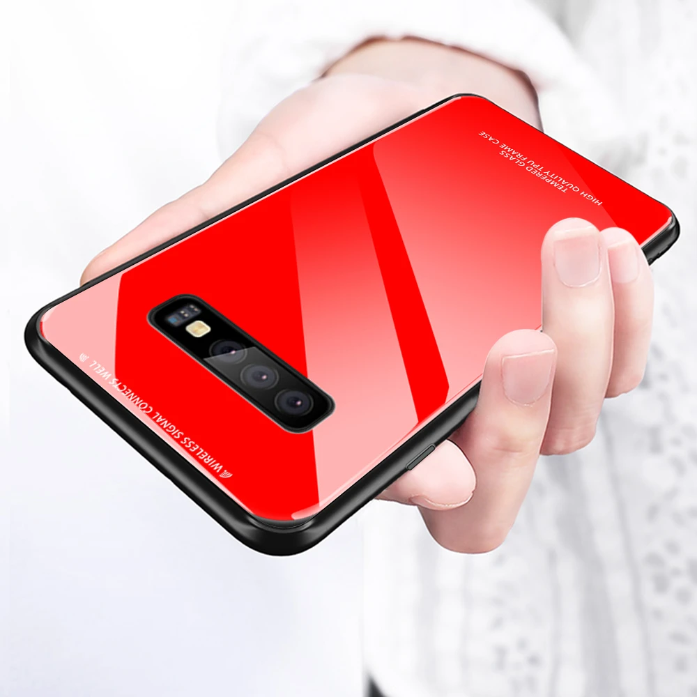 For Samsung Galaxy S10 S9 S8 Plus Soft TPU Frame Tempered Glass Back Case Cover S10E |