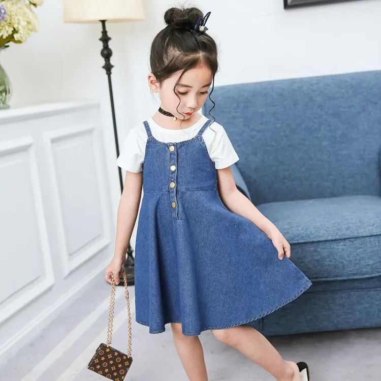 Новинка 2018 летнее платье для девочек Rlyaeiz милые джинсовые детские платья на