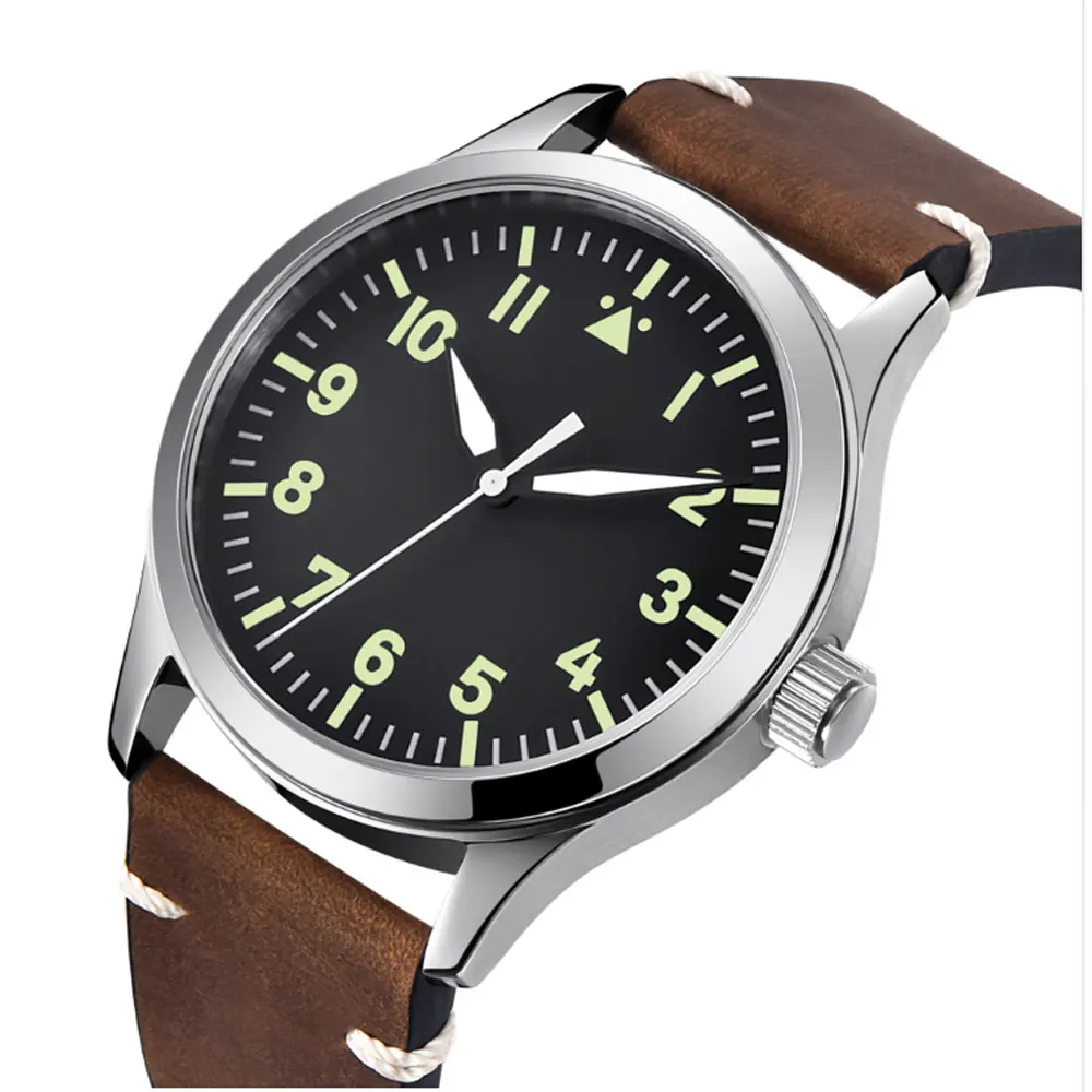 42 мм Corgeut черный стерильный циферблат сапфировое стекло кожаный ремешок MIYOTA 8215