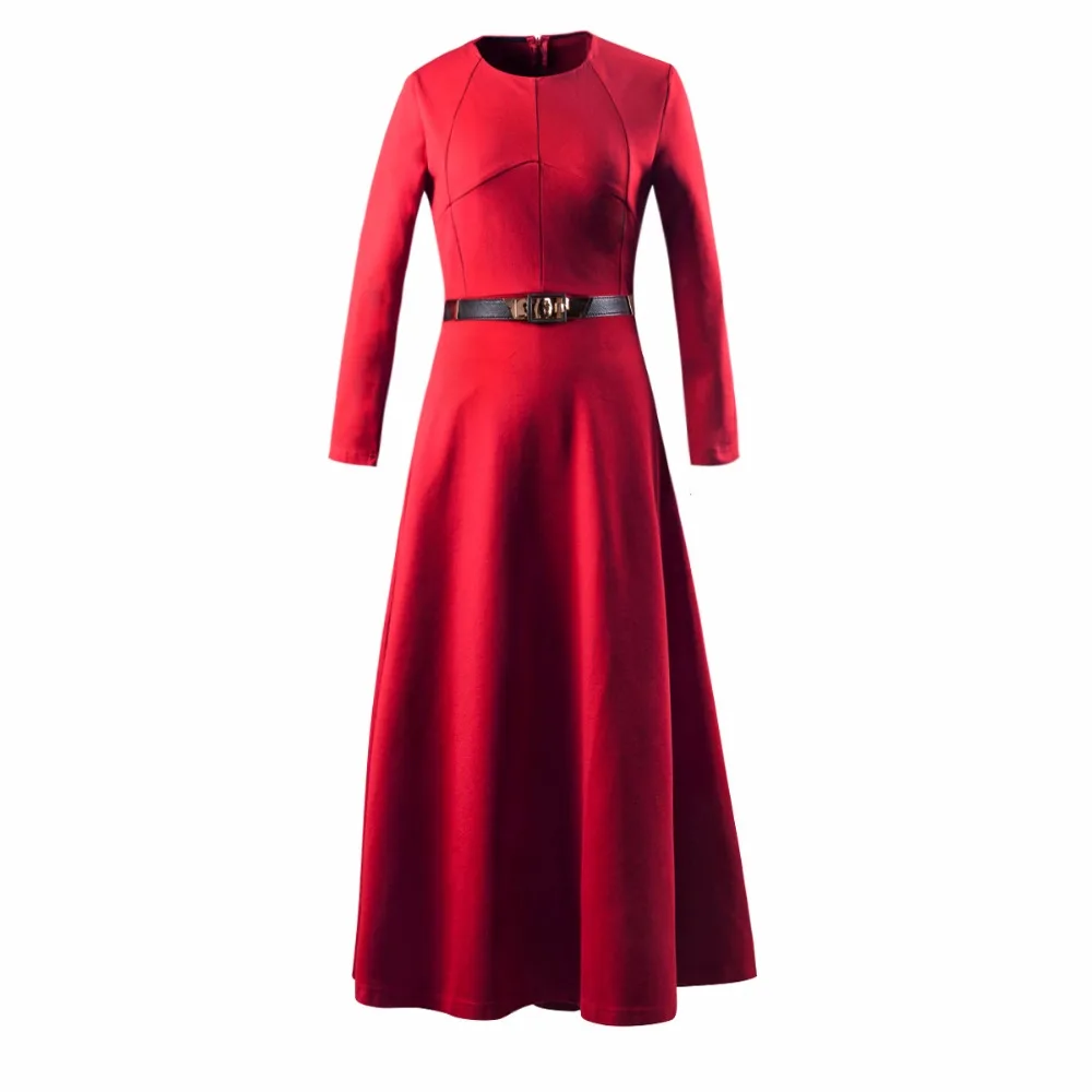 2018 осеннее Новое Женское однотонное длинное платье с круглым вырезом и высокой