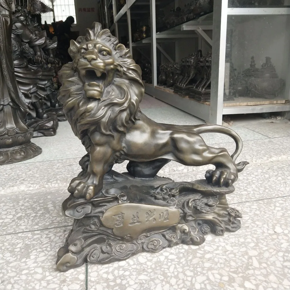 

40CM large Huge -HOME OFFICE Porch lobby TOP COOL efficacious Mascot thriving business bronze Lion KING FENG SHUI ART statue