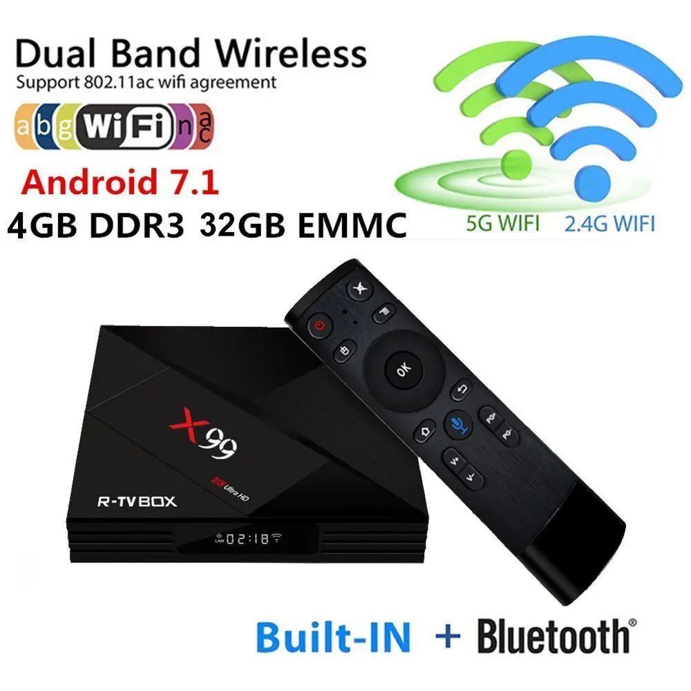 10 шт. X99 4 К Ultra HD tv box Set RK3399 Android 7 1 ГБ + 32 3D Тип-C HDR BT4.1 2 г/5 г Двойной Wi-Fi устройства es |
