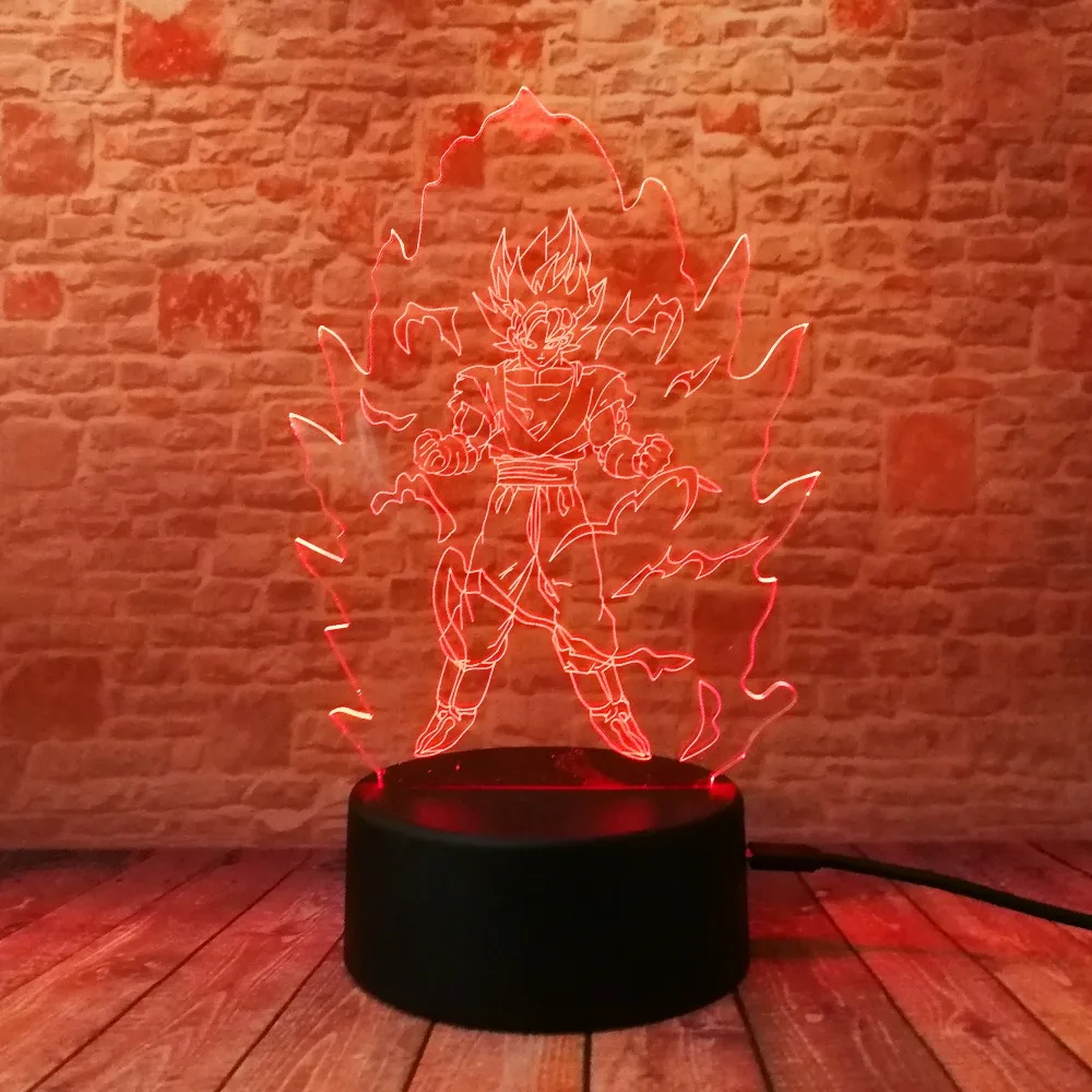 Dragon Ball Legends Супер Saiyan Goku фигурки 3D настольная лампа 7 цветов ночной Светильник для мальчиков подарки для детей