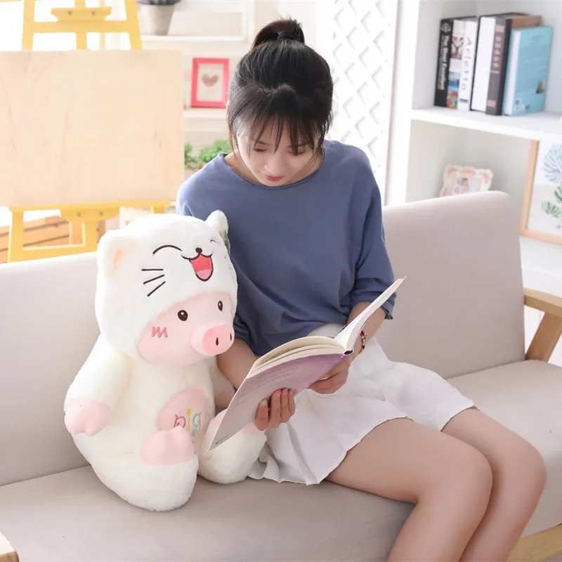 50 см милые плюшевые игрушки мультяшная свинка с шапкой Kawaii мягкий Кот медведь