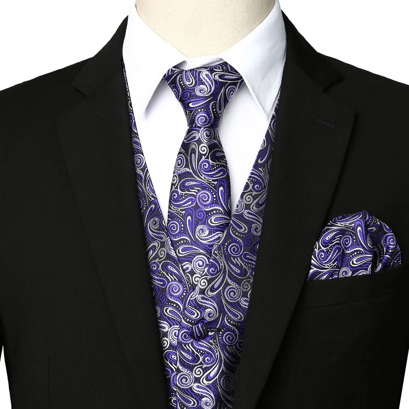 Мужской хипстерский жаккардовый жилет с пейсли рисунком 3 шт. комплект из