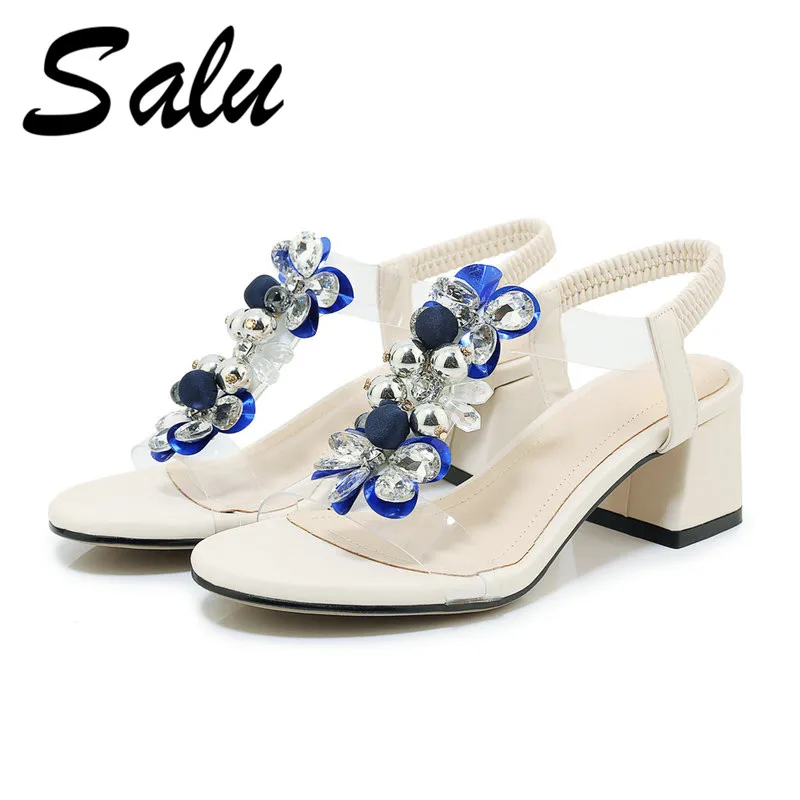 

Salu 2020 New Sandals Women Summer Rhinestone Wedding Party Shoes Woman T-starp Ladies High Quality Shoes Female Sandals
