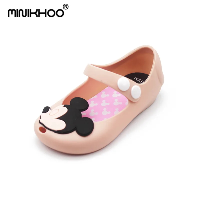 Mini Melissa/ Летние босоножки для девочек с рисунком Микки и Минни из мультфильма прозрачная обувь из ПВХ сандалии для маленьких девочек пляжные сандалии Детские Водонепроницаемые - Цвет: Beige