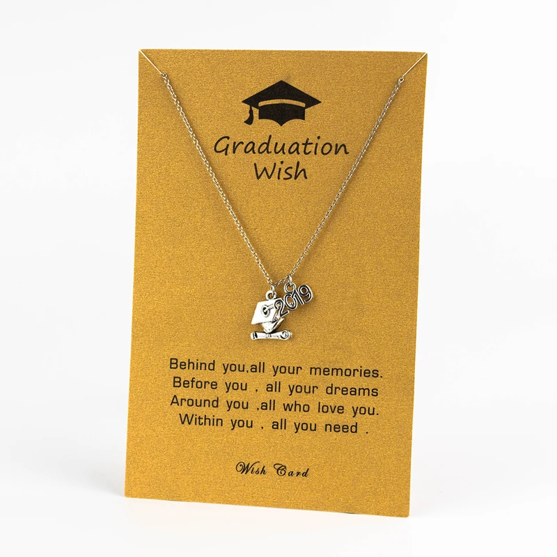 Wish Card 2019/2020 Выпускной благословение Серебристый кулон цепочки и ожерелья для