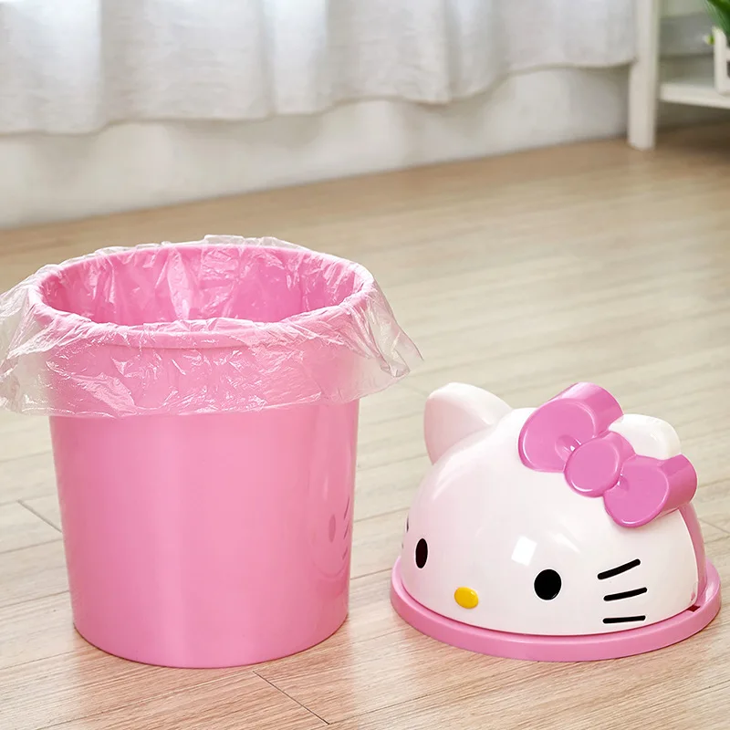 Cute Cat Table Bedroom Mini Trash Bin for Car Storage Bins Waste Basket with Lid Bathroom Trash Can Living Room Recycle Bin Pink