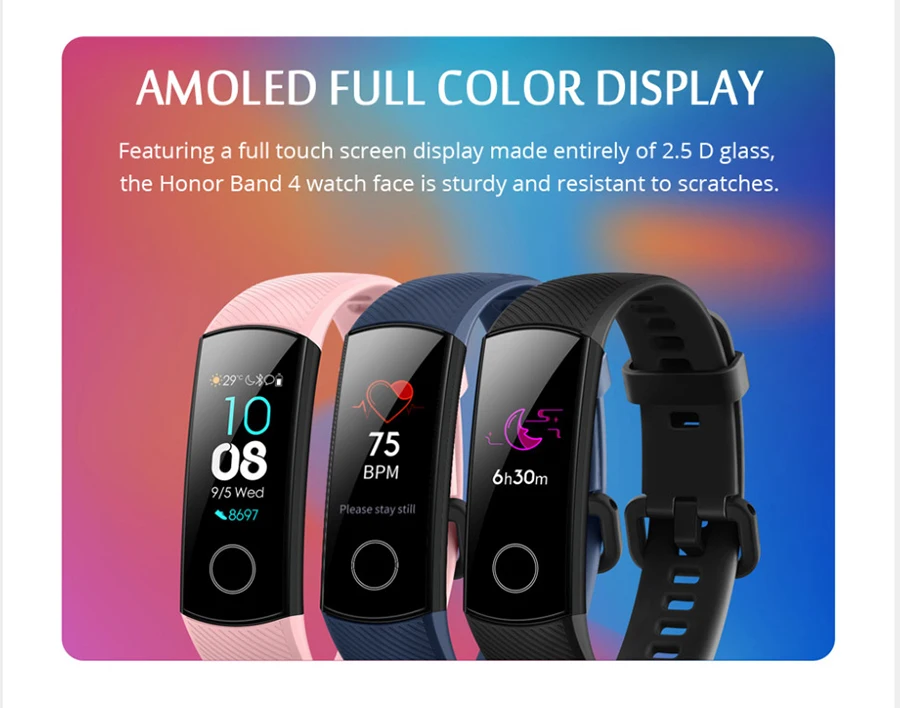 huawei Honor Band 4, 0,95 дюйма, AMOLED, цветной экран, 5 АТМ, водонепроницаемый, для плавания, поддерживаемый, для плавания, для обнаружения положения, пульса