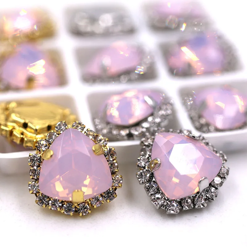 Pink opal Новое поступление толстые треугольные формы пришить Стразы Кристалл Пряжка высокое качество стеклянные стразы Diy Ювелирные изделия/аксессуары для одежды - Цвет: Pink opal