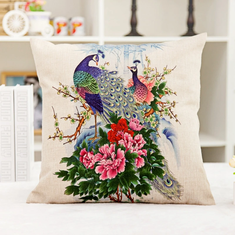 Красочная льняная подушка с павлином для автомобиля синтетическая Подушка офиса