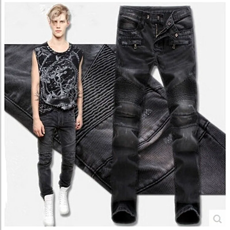 Мужские потертые джинсы s Balmai дизайнерские байкерские теплые джинсовые