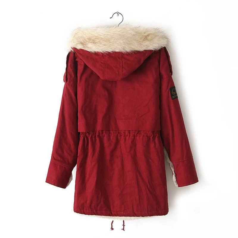 Elexs New Fashion Winter Women Fur Hooded Zipper Embellished Fleece Inside Military Casual Coat outerwear Parkas | Женская одежда