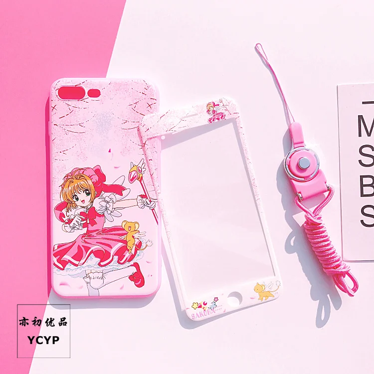 Чехол Sakura для iphone X Cardcaptor+ Защитная пленка для экрана из закаленного стекла для iphone 6 6s Plus 7 7plus 8 8plus Сейлор Мун - Цвет: As shown