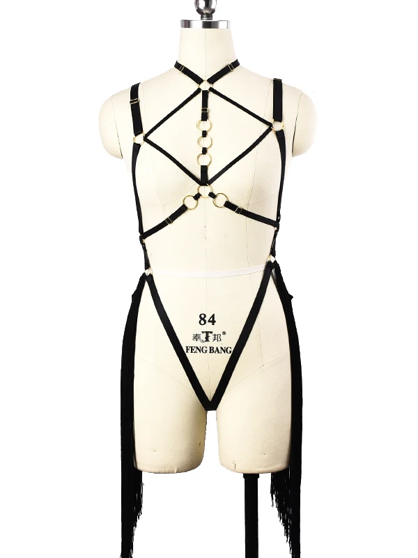 Черная обвязка золотистого цвета с О образным кольцом для тела комплект