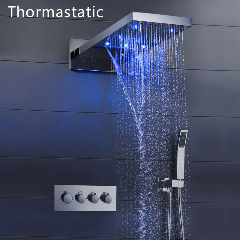 825001-X-Thormastati 2" Светодиодная душевая система Дождь и водопад Душевая лейка Ручной душевой клапан SPA-смесители для душа - Цвет: 825001-X-Thormastati