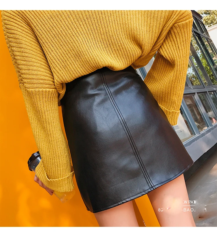 Женская офисная юбка с высокой талией короткая женская поясом зимняя бежевая