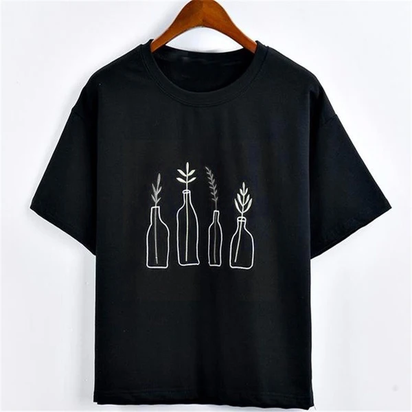 Хлопковые футболки унисекс с изображением бутылок растений в стиле минимализма