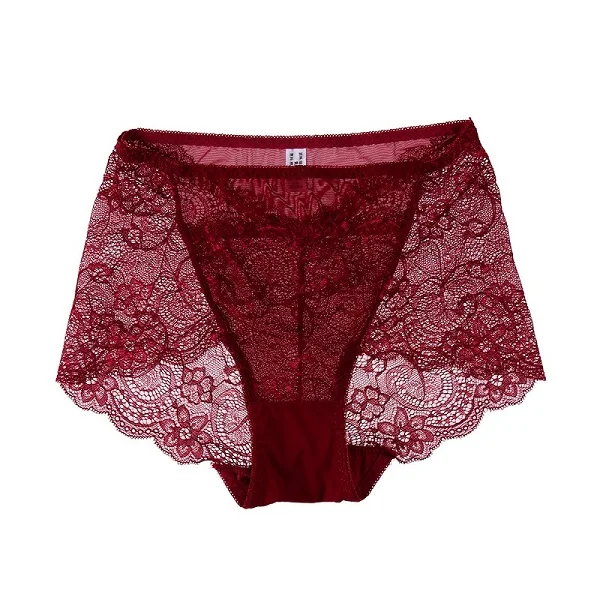 wine red Сексуальные кружевные стринги с высокой талией и цветочным принтом, прозрачные женские бесшовные трусы, размеры M/L/XL - Цвет: wine red