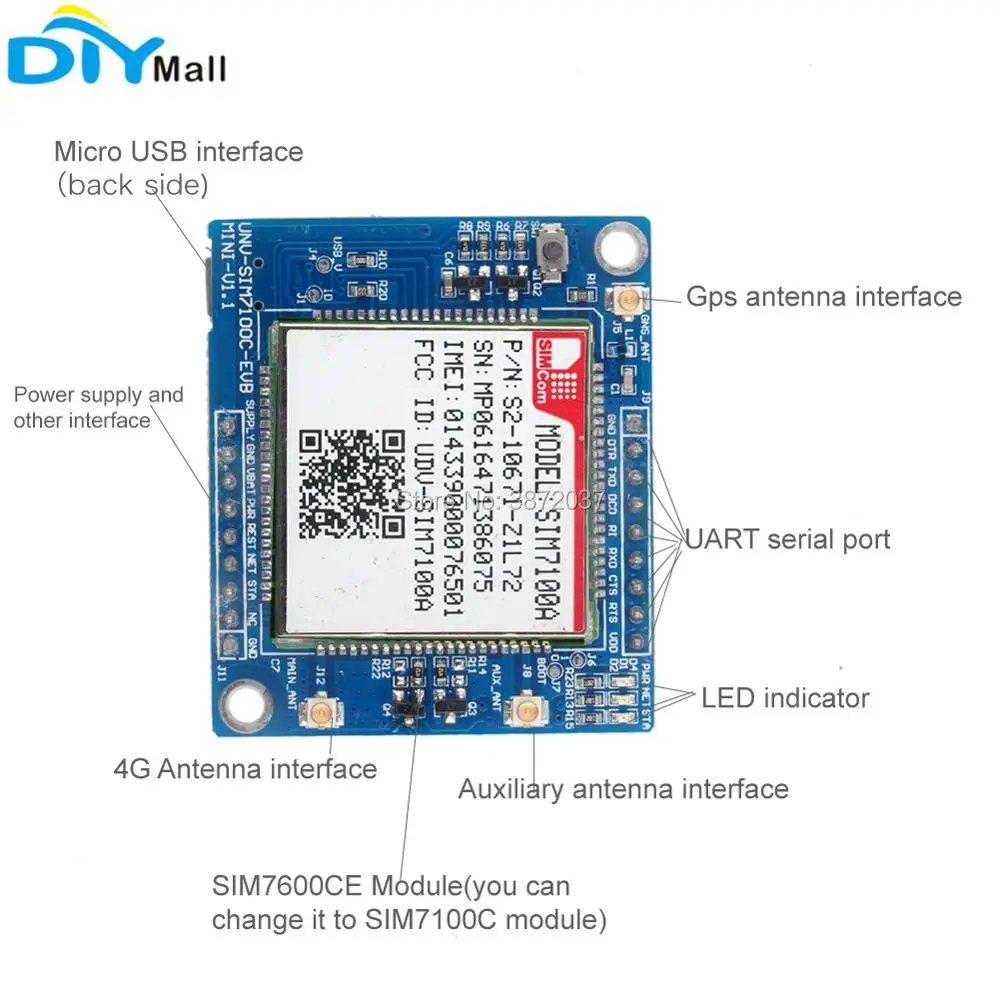 Модуль US Network SIM7100A 4G макетная плата + антенна для Arduino Raspberry Pi Android Linux Windows|Модули