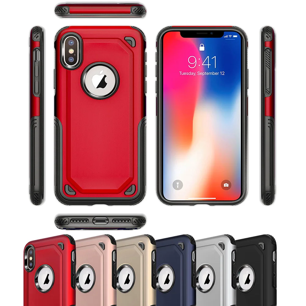 Dual Layer Carbon Fiber Matte Defender Armor Case Soft Rubber &amp Hard PC Shockproof Protective Cover For Apple iPhone X 7 8 Plus |
