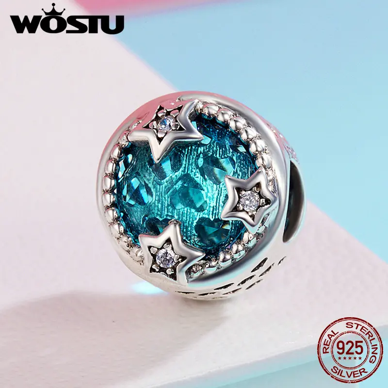 WOSTU, популярные, подлинные, 925 пробы, серебряные, романтические, Звездные, прозрачные, CZ бусины, подходят к оригинальному браслету, женские, сделай сам, ювелирные изделия, FIC286