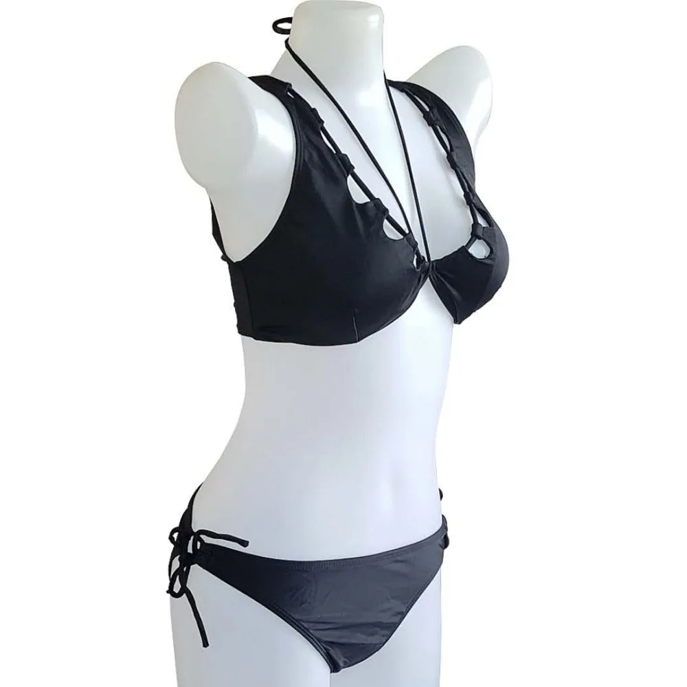 2018 DK51 With Pads Bikini Sexy Bandage Swimsuit Black Hollow-Out Bikiniswimwear |