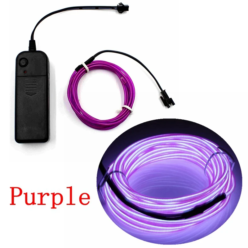 Purple 1/2/3/5 м EL провода Неоновый свет светодиодный светильник гибкий с пересекающимися мигающими звездами светящаяся веревка трубчатый электрод Водонепроницаемый Светодиодные ленты с AA контроллер 10 Цвета - Испускаемый цвет: Purple