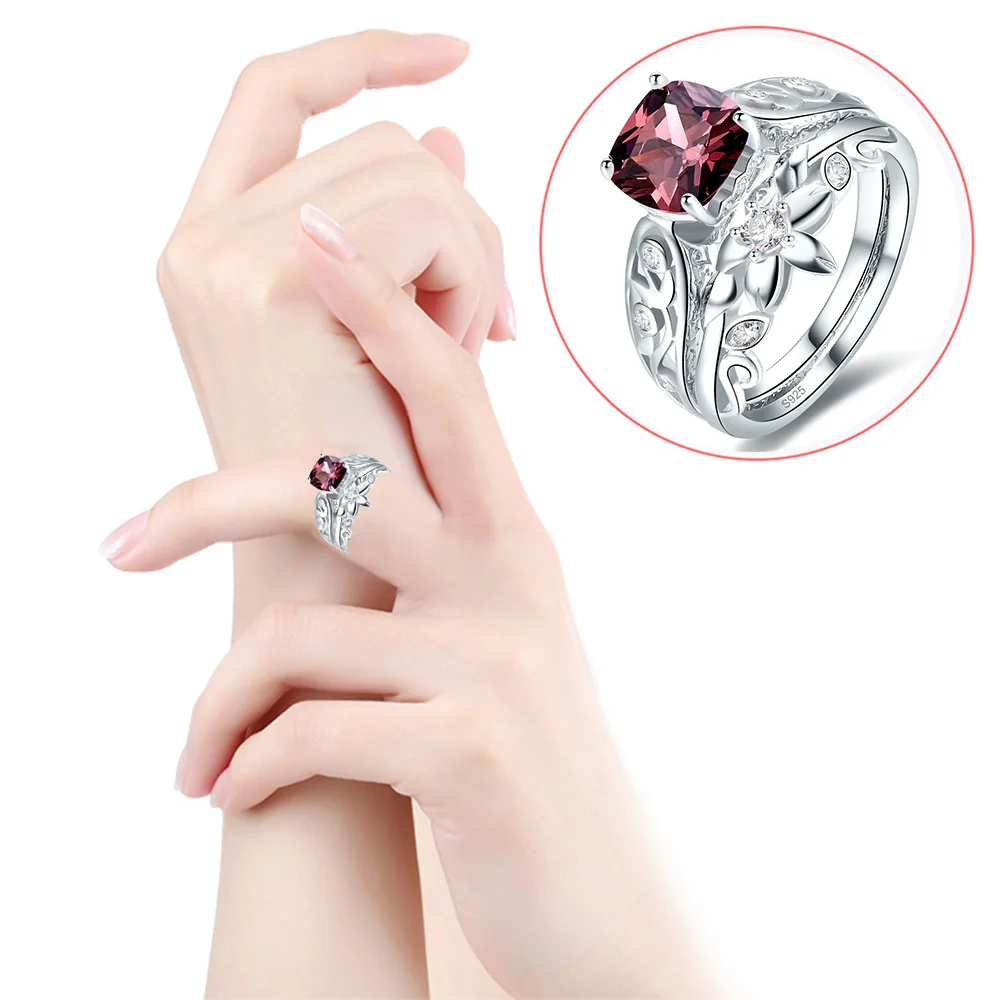 Jrose Square 4.3ct Спессартин Гранат &amp Белый CZ обручальные кольца из настоящего серебра