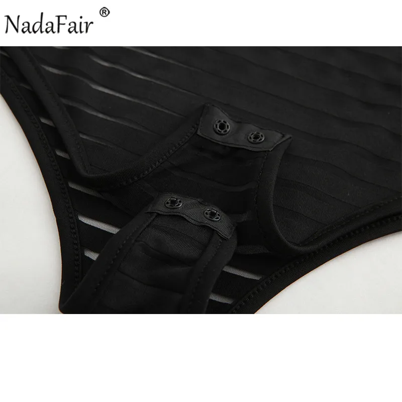 Nadafair черный женский боди с коротким рукавом и круглым вырезом прозрачные обтягивающие сексуальные летние женские топы