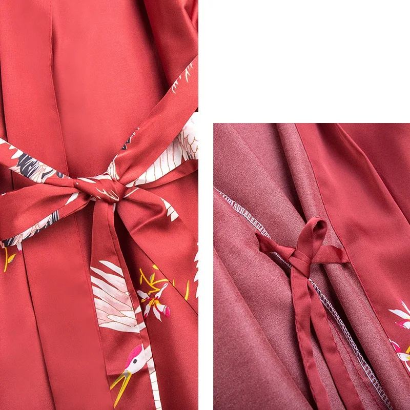 Women Bride Bridesmaid Robe Flower Satin Short Night Robe Sleepwear Night Dress Sexy Bathrobe Plus Size Female Flower NightGown