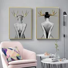 Секс-девушка, Скандинавская Картина на холсте, домашний декор, Настенная картина, Женский рога, Модный черный фон для спальни, гостиной, картина, сделай сам