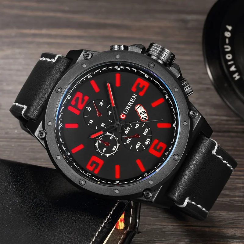 Часы наручные Curren Мужские с кожаным ремешком модные брендовые Роскошные