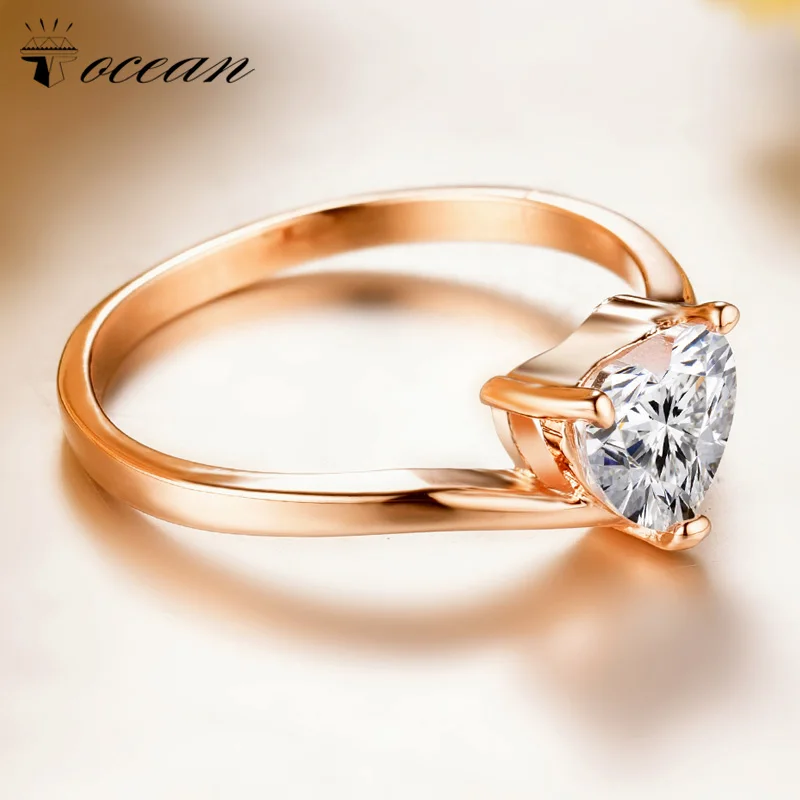Женское кольцо с сердечком Tocean розовое золото фианитом AAA размер 6 9