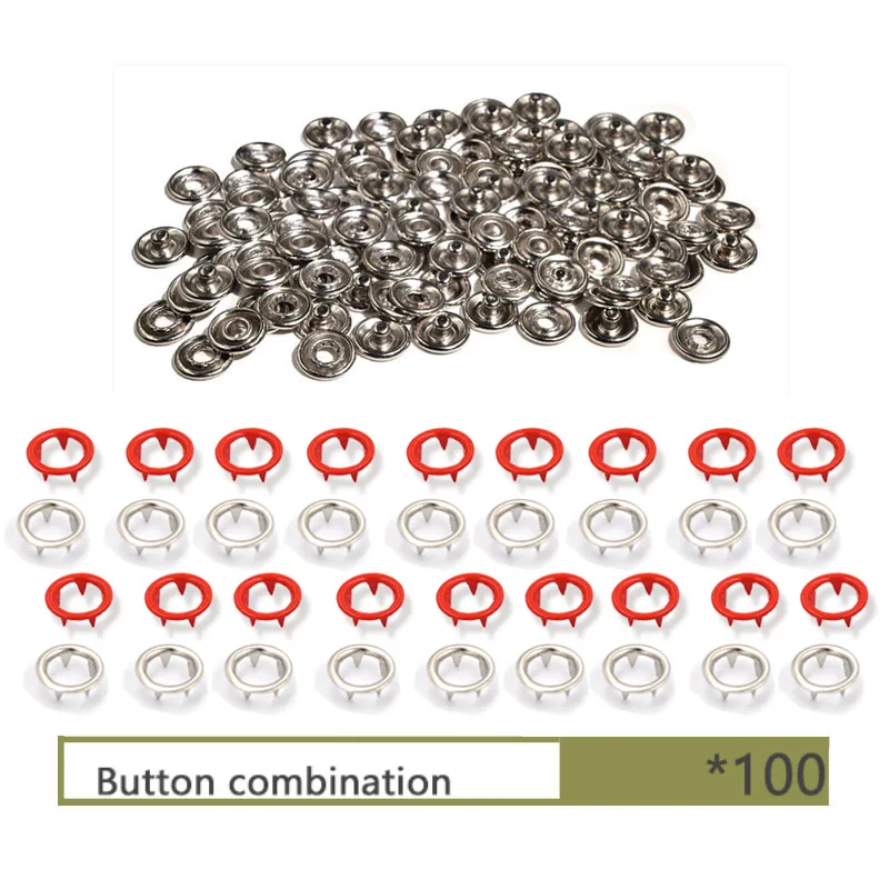 100 sets buttons 100 компл./лот) Ipomoea оснастки. Металлические кнопки. Инструмент для установки когтеточной пряжки. Спрей краски оснастки. Заклепки; пуговицы для детской одежды - Цвет: 100 sets buttons
