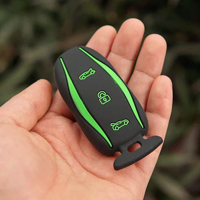 Black with Green Силиконовые брелока кожного покрова чехол капюшон для Тесла модель s 75d 90d p100d Автозапуск держатель брелок для ключей аксессуары - Название цвета: Black with Green