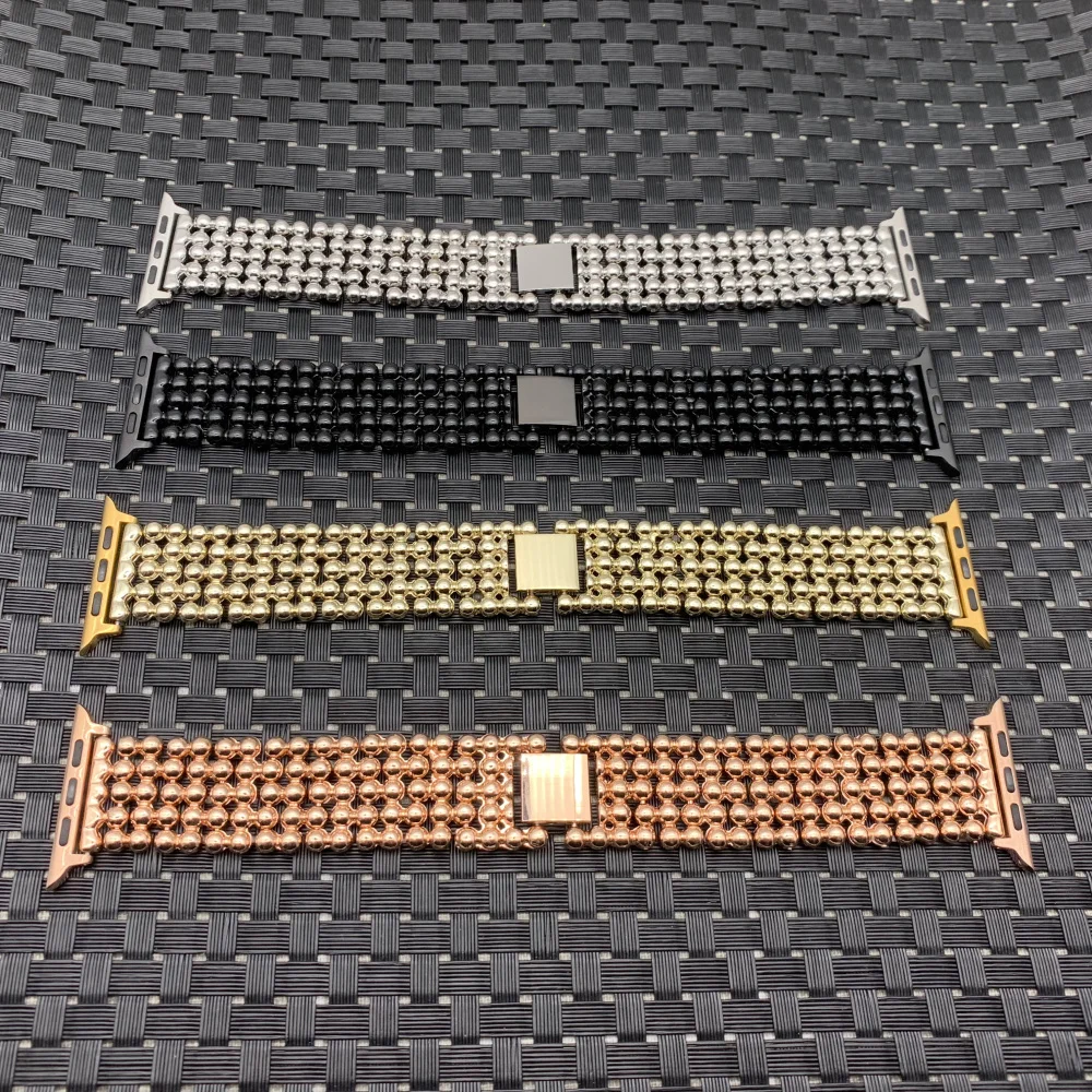 Ремешок для часов Apple Watch Band 38 мм 40 42 44 браслет из нержавеющей стали с бусинами iWatch