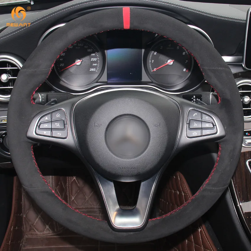 MEWANT Black Suede Red Marker Car Steering Wheel Cover for Mercedes Benz C180 C200 C260 C300 B200 Interior Accessories Parts | Автомобили