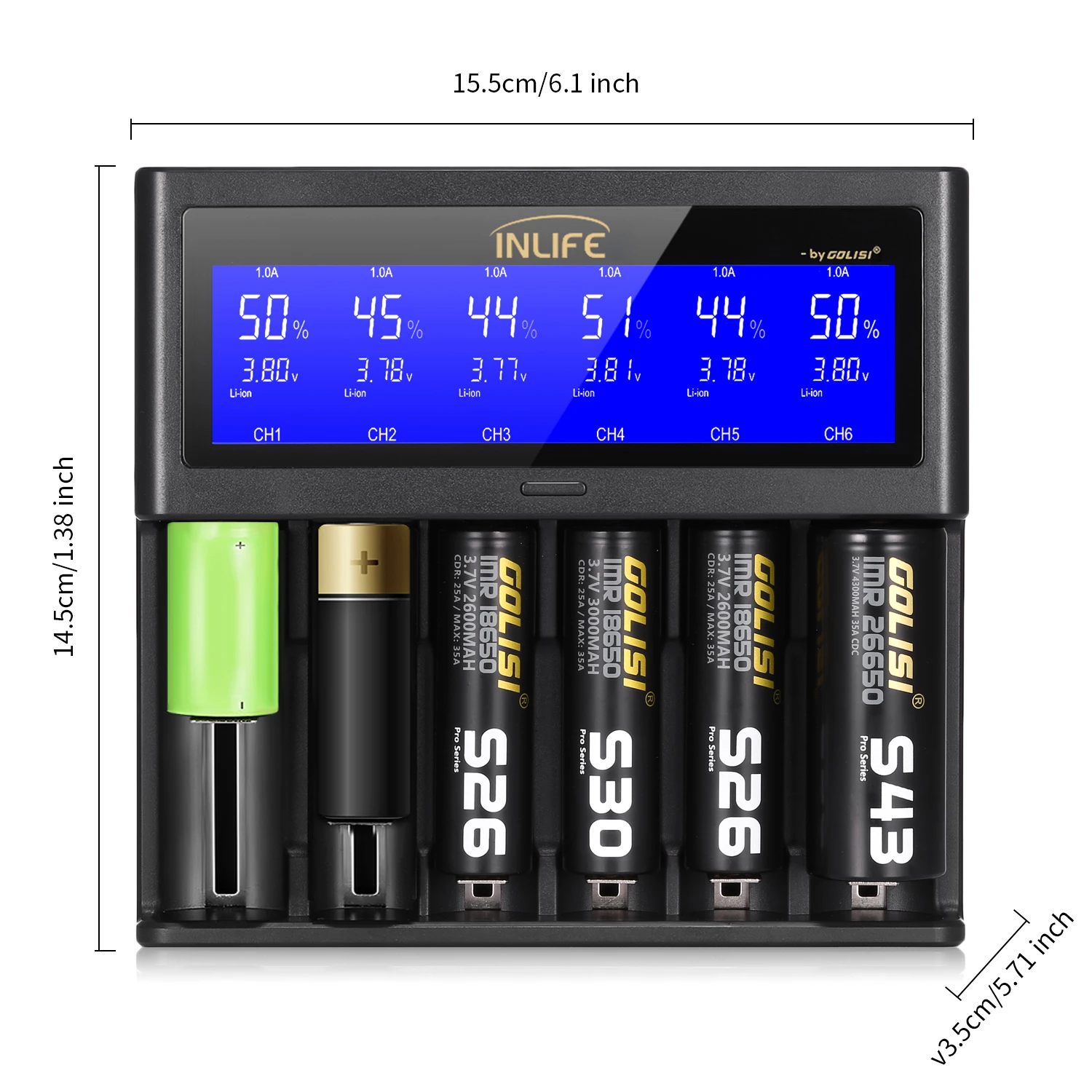 Golisi Inlife S6 2A 1A 0.5A Смарт зарядное устройство ЖК-экран USB выход перезаряжаемый литий-ионный/NiMH/NiCd US
