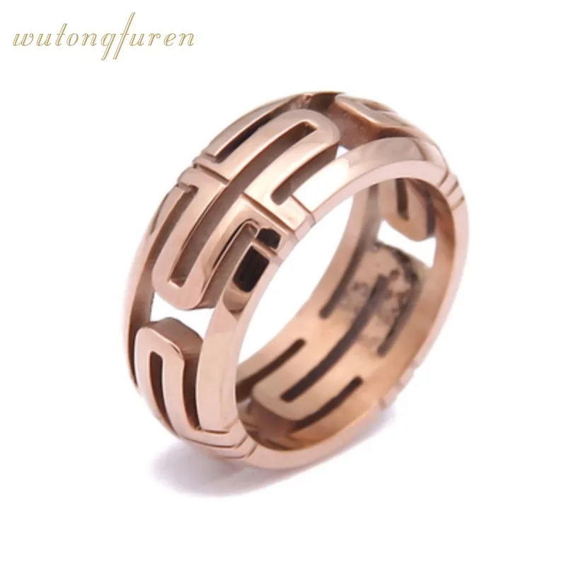 cool European and American fashion hollow back word ring titanium steel rose gold men women couple jewelry | Украшения и