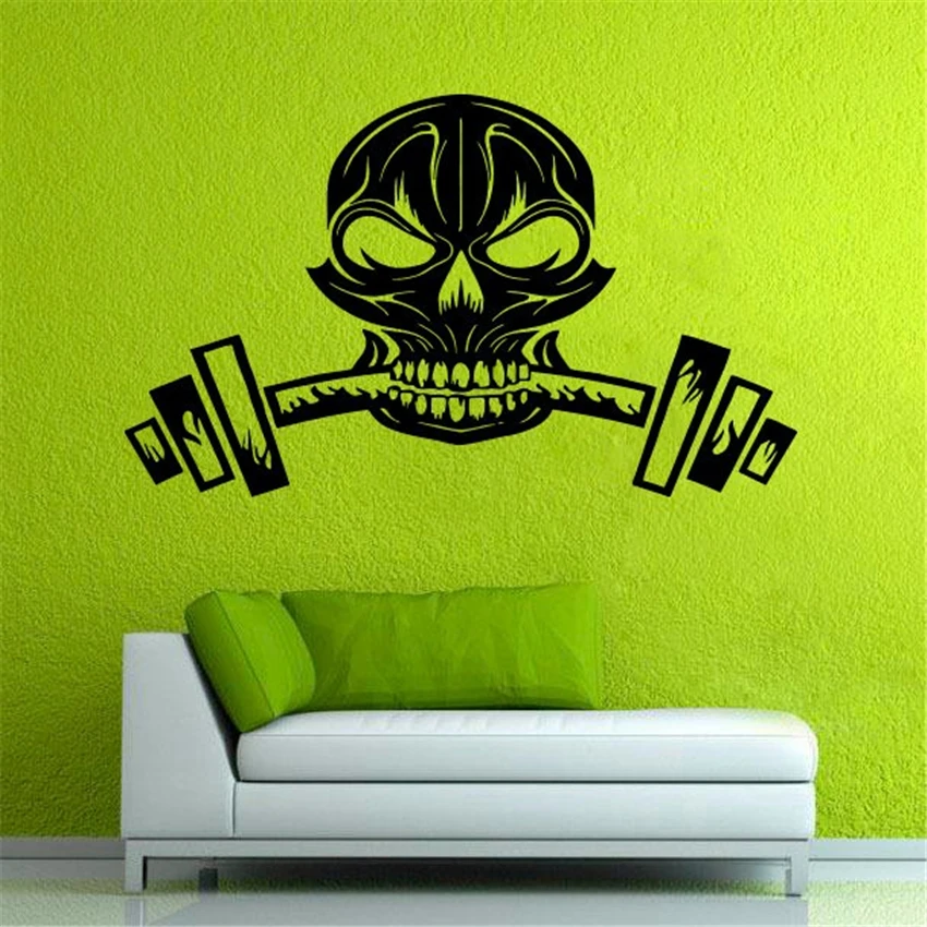 

Wall Stickers Stickers 2017new Skull Silhouette Wall Sticker Home Decor Vinyl Murals Weight Fitness With Dumbbell Poster M318