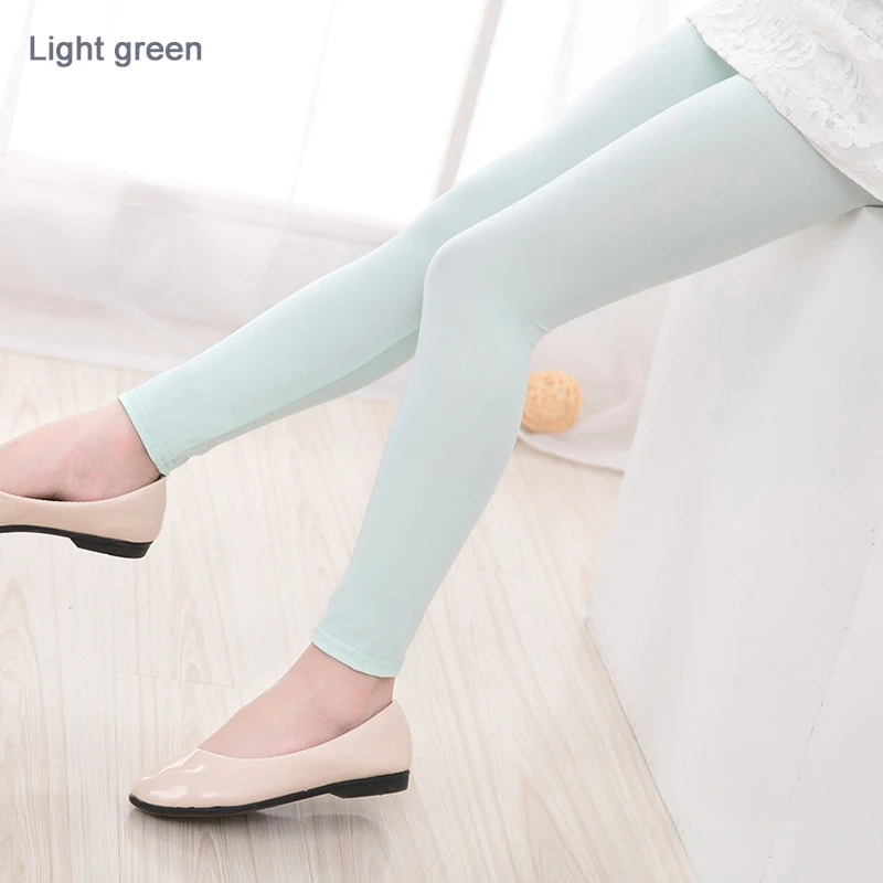Light green Штаны для девочек; сезон весна-лето; яркие цвета; леггинсы для девочек; обтягивающие брюки; От 3 до 14 лет; Детские эластичные леггинсы; однотонные брюки - Цвет: Light green