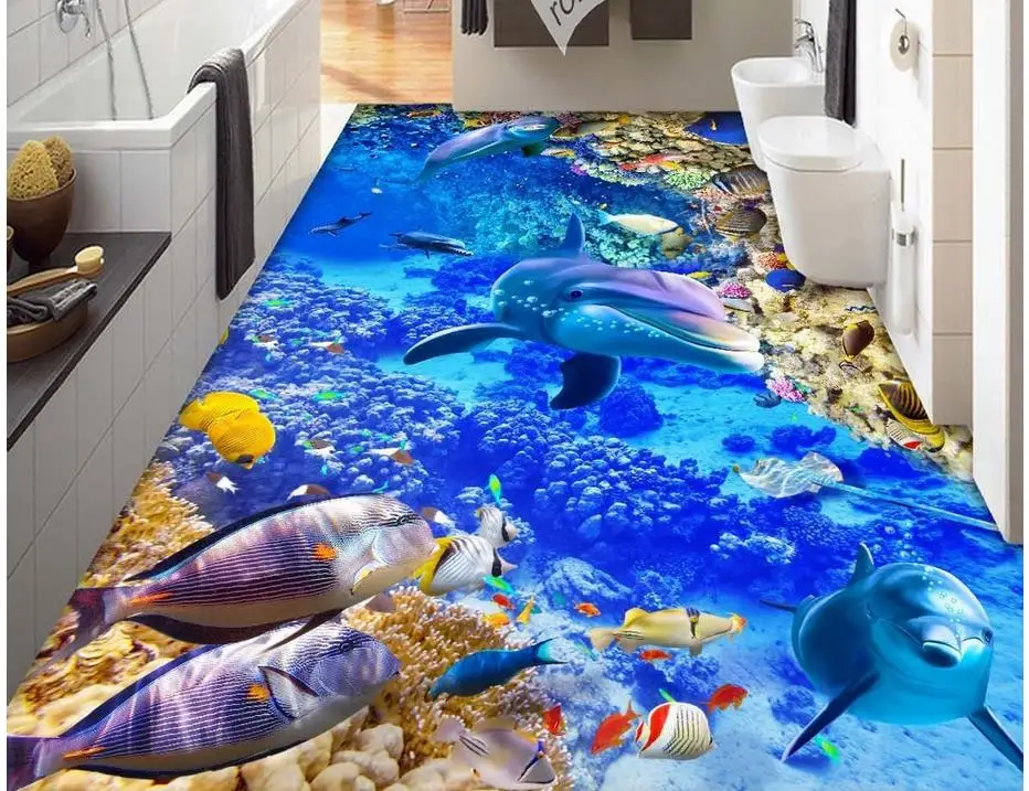 3d обои для пола морской мир дельфин индивидуальное фото самоклеящийся 3D Пол ПВХ