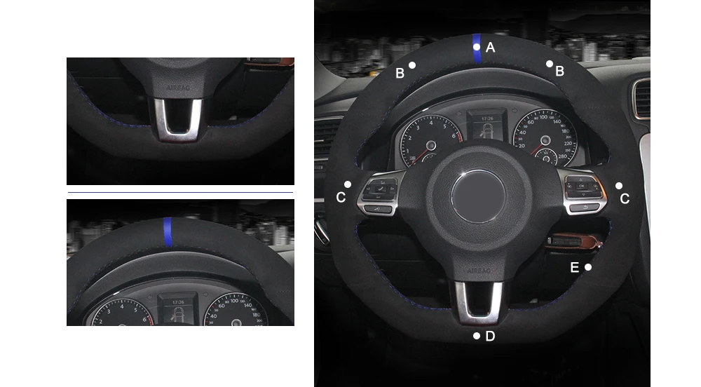 MEWANT черная замша настоящая кожа чехол на руль для Volkswagen Golf 6 GTI MK6 VW Polo GTI Scirocco R Passat CC R-Line 2010